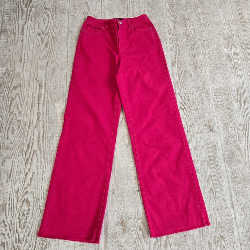 G by Giuliana Y2K Wide Leg Jeans High Rise Magenta Pink Raw Hem Barbiecore Sz 2